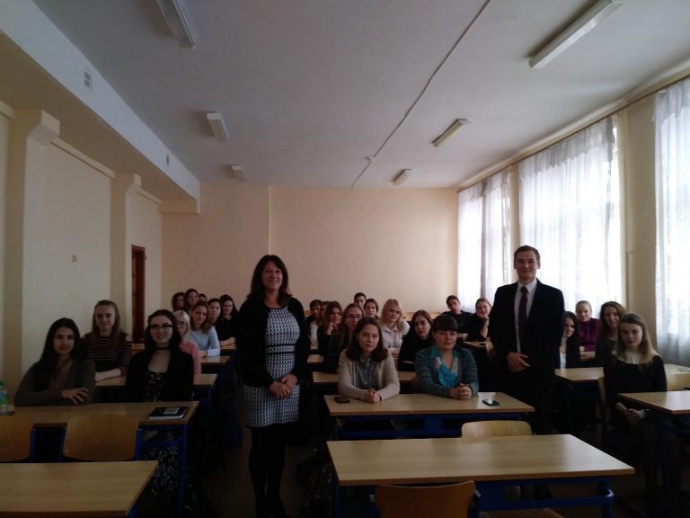 Dina Rousset and Konstantin Kozlov after presentation to a business English class.